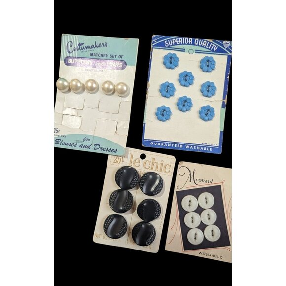 Vintage Button Lot Of 7 Cards For Sewing & Crafts Le Chic La Mode Mermaid - Picture 3 of 5
